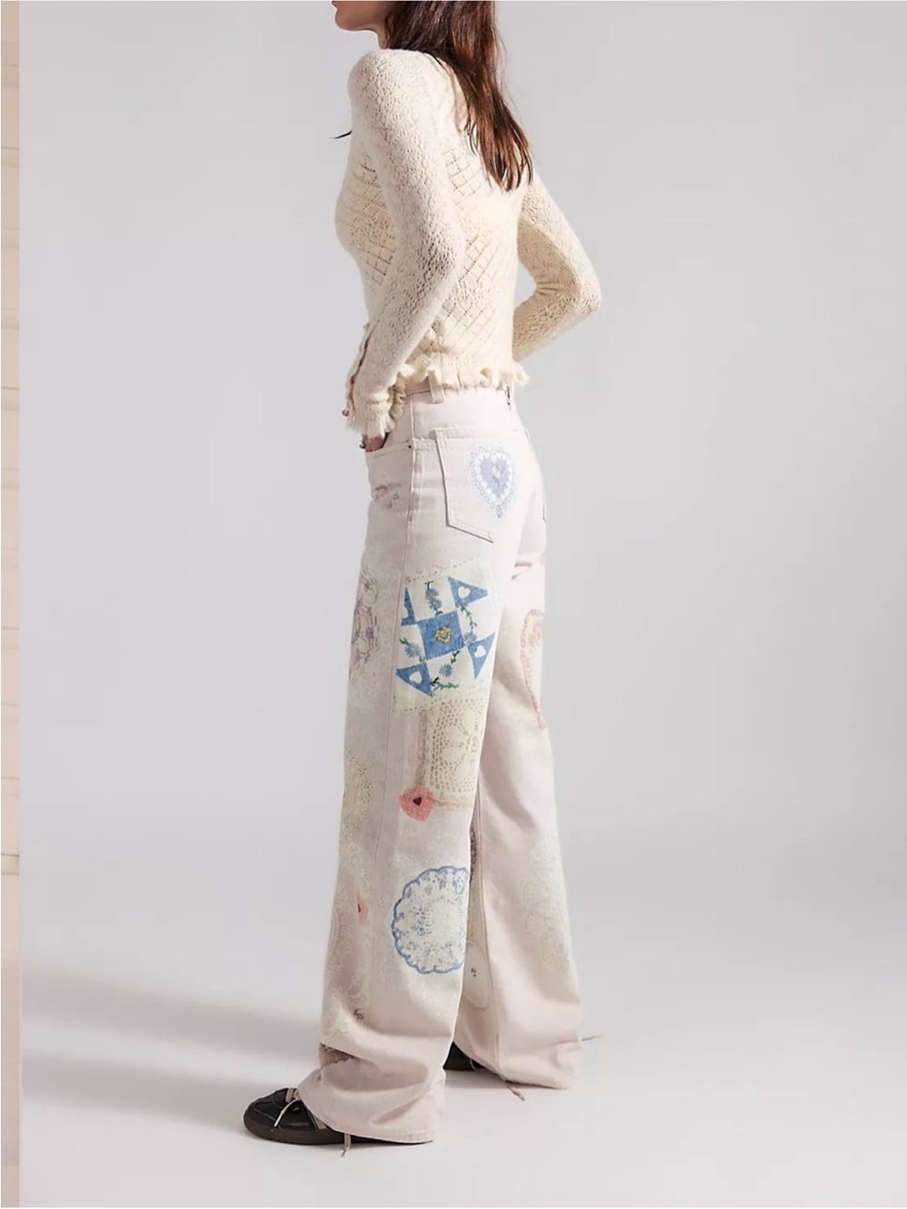 NWT Free People We The Free Tinsley Printed Jeans Illusions Heirloom Ivory - 27 - Picture 4 of 12